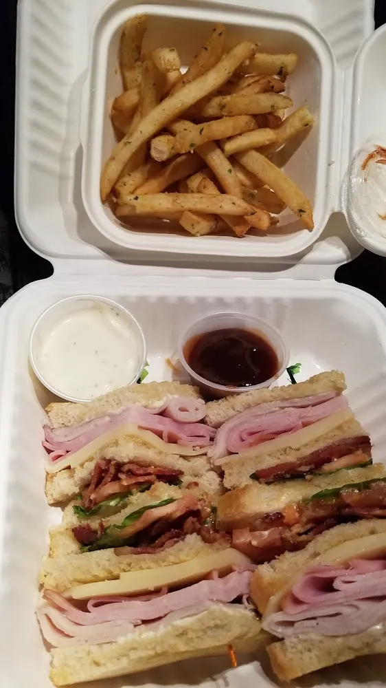 Club Sandwich and Garlic Fries