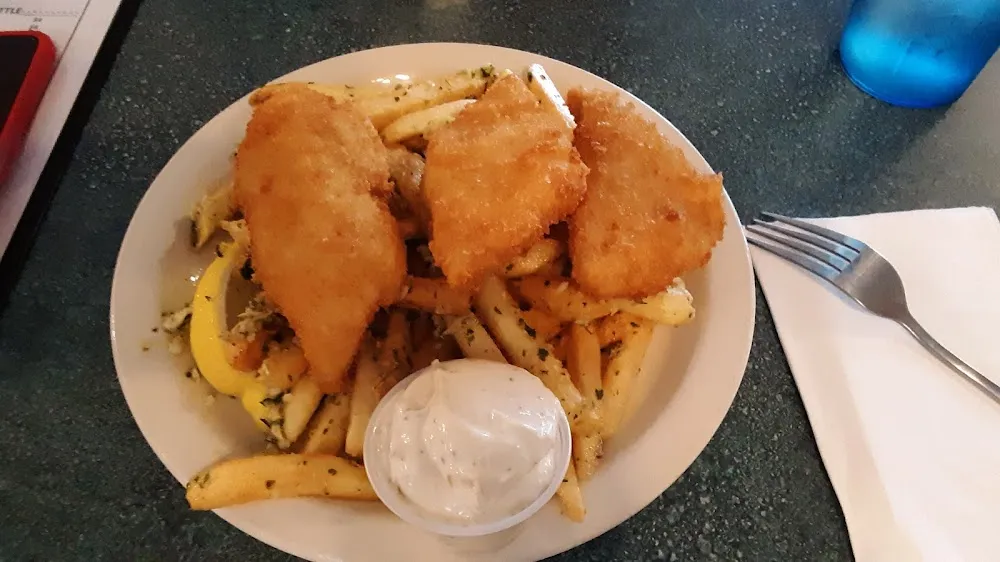 Senior Fish and Chips and Garlic Fries